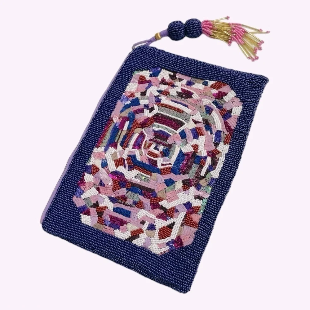 RARE Ashley Longshore Beaded Pouch  “ALWAYS ASK FOR MORE…” -10.5 W x 7.5H
